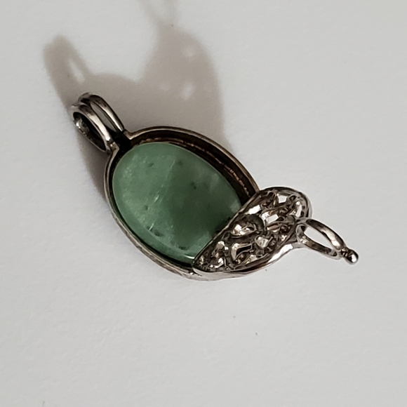 Vintage interchangeable locket Aventurine cabachon 925 sterling silver pendant - Picture 4 of 8